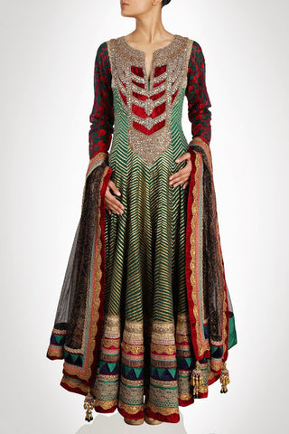 green color Royal looking floor length anarkali suit