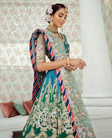 Green and Blue Color Wedding Lehenga