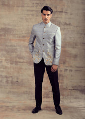 Grey Color Banarasi Silk Jodhpuri Jacket