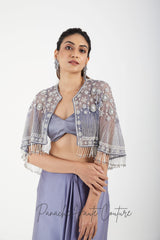 Grey Color Dhoti Skirt with Cape