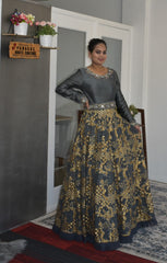 Pleasant Partywear Grey Color Gown with a Detachable Belt