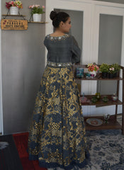 Pleasant Partywear Grey Color Gown with a Detachable Belt