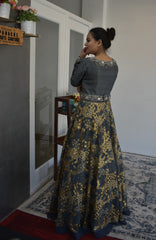 Pleasant Partywear Grey Color Gown with a Detachable Belt