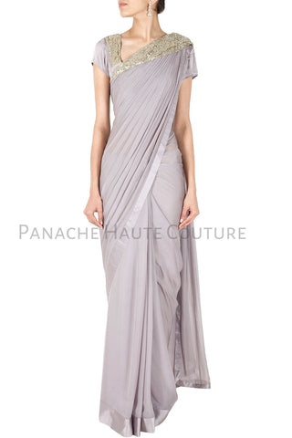 Grey Color Designer Saree Gown Online