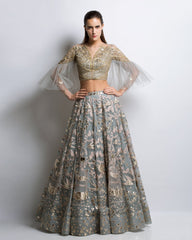 Grey Color Gotta Patti Applique Lehenga