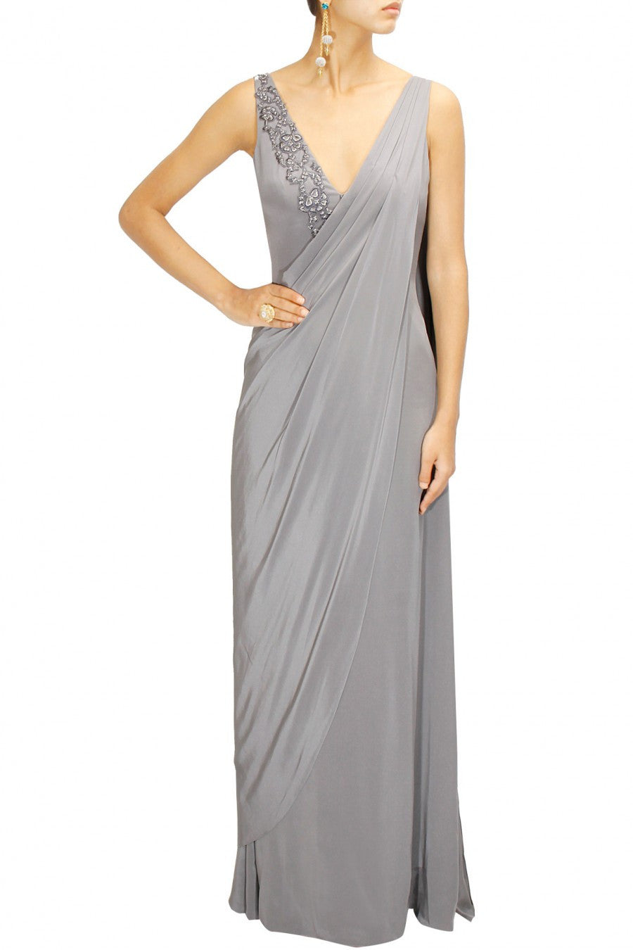 Grey Colour Saree Gown
