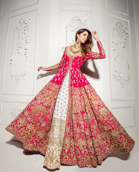Hot Pink Color Wedding Anarkali Lehenga Panache Haute Couture