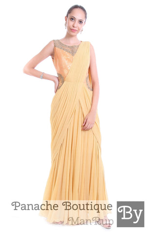 Silk Brocade and Georgette Silk Saree Gown