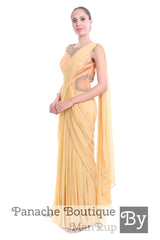 Silk Brocade and Georgette Silk Saree Gown