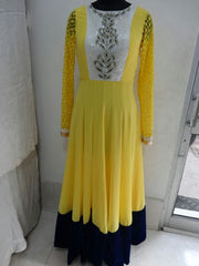 Yellow color Long Anarkali suit