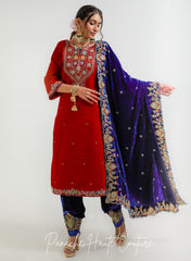 Indigo Color Shawl with Red Indigo Salwar Suit from VIBGYOR Collection