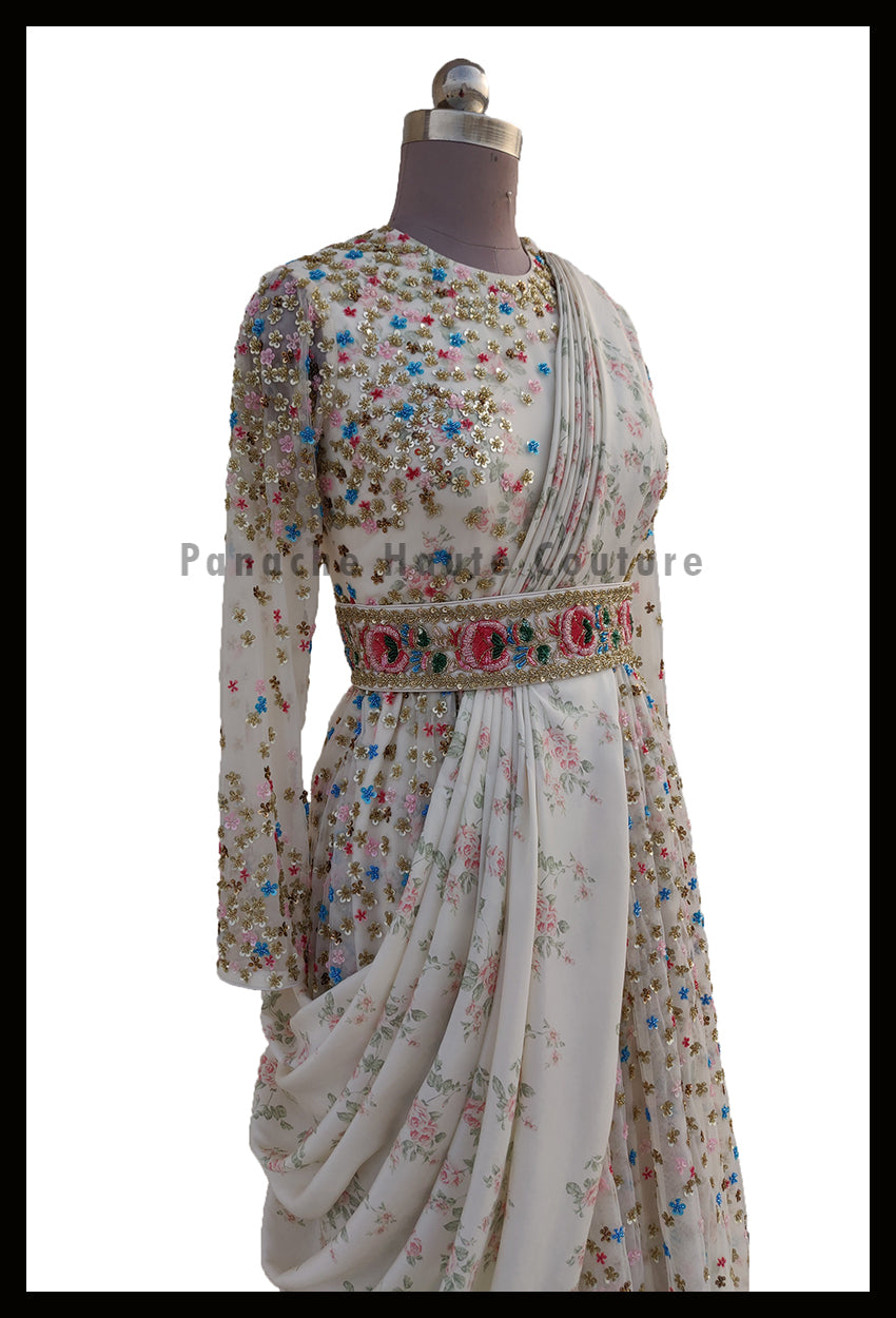 Sizzling Ivory Color Party Wear Gown from Panache Haute Couture