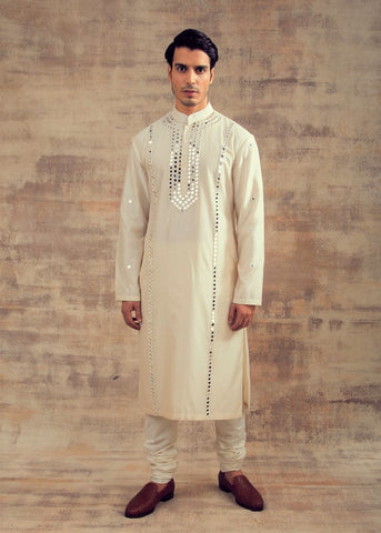 Ivory Color Mirror Embroidery Kurta Set
