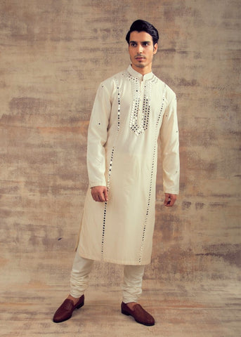 Ivory Color Mirror Embroidery Kurta Set