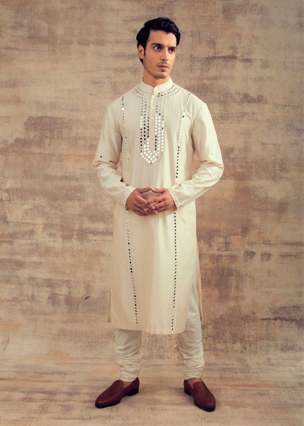 Ivory Color Mirror Embroidery Kurta Set