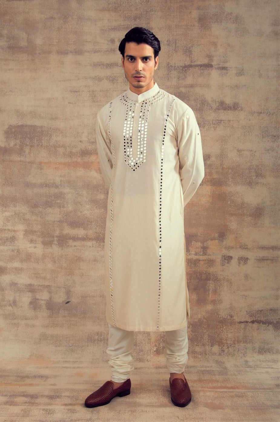 Ivory Color Mirror Embroidery Kurta Set
