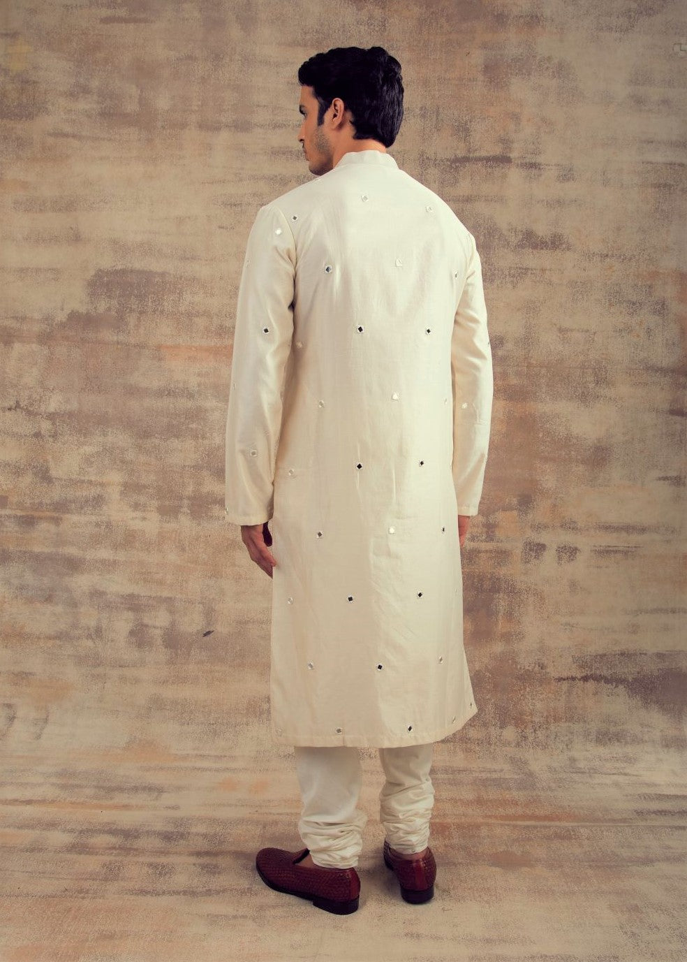 Ivory Color Mirror Embroidery Kurta Set