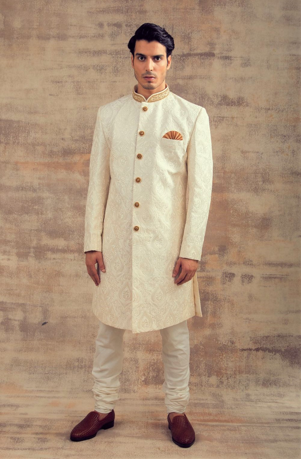 Ivory Color Thread Work Sherwani