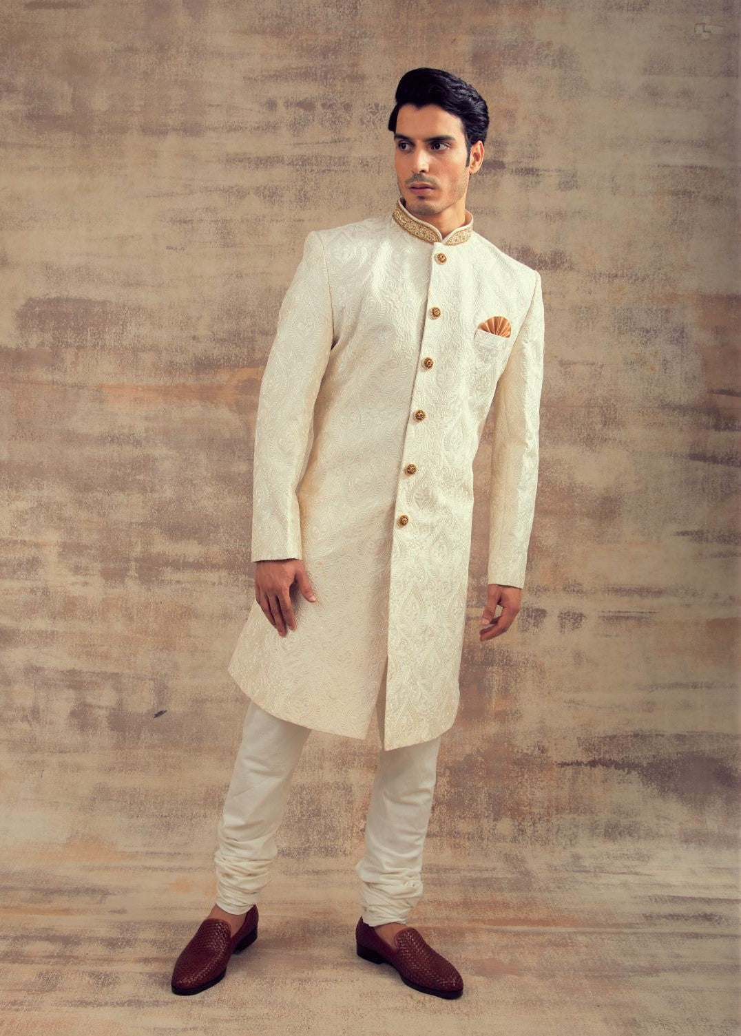 Ivory Color Thread Work Sherwani