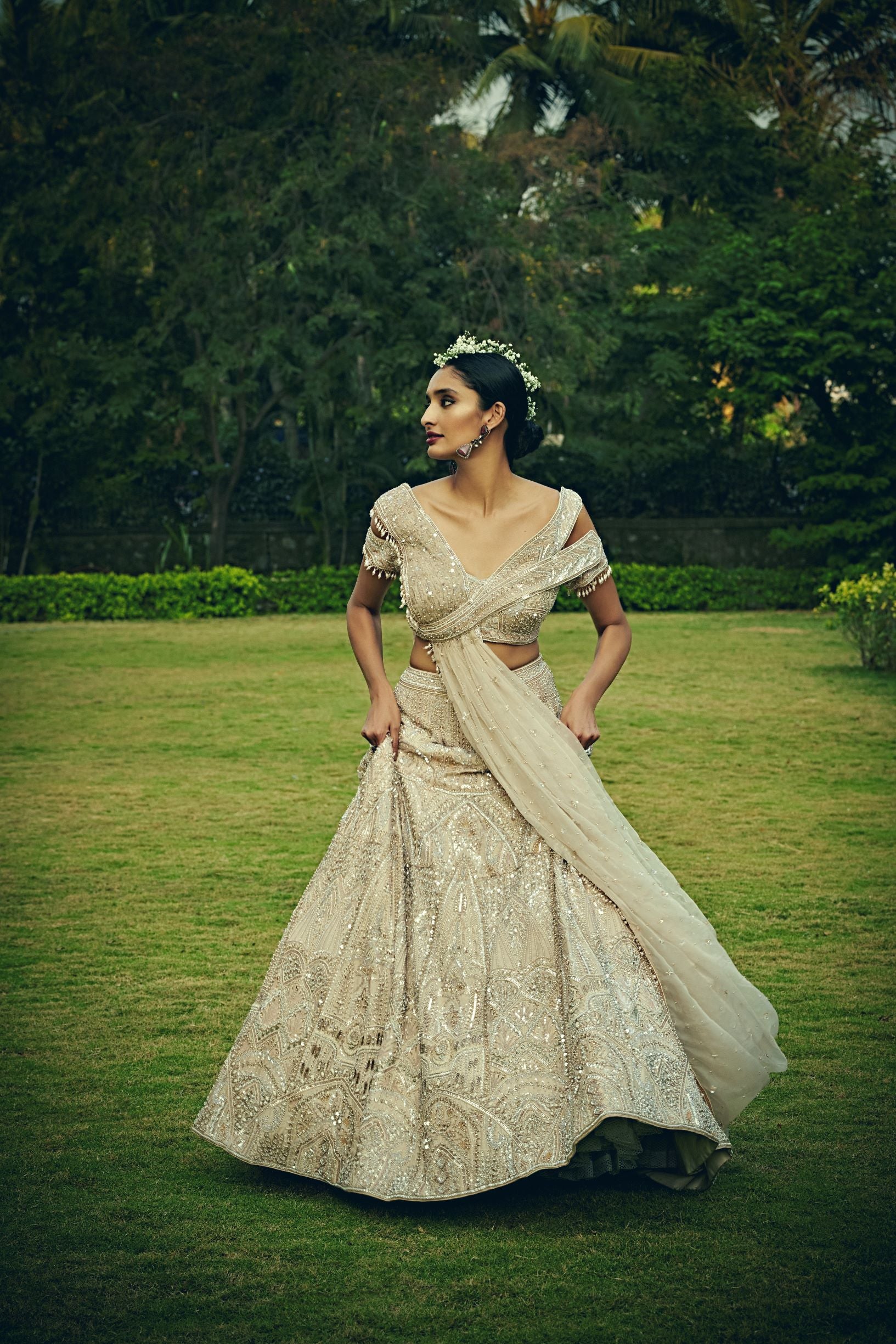 Ivory Pearl Colour Wedding Lehenga