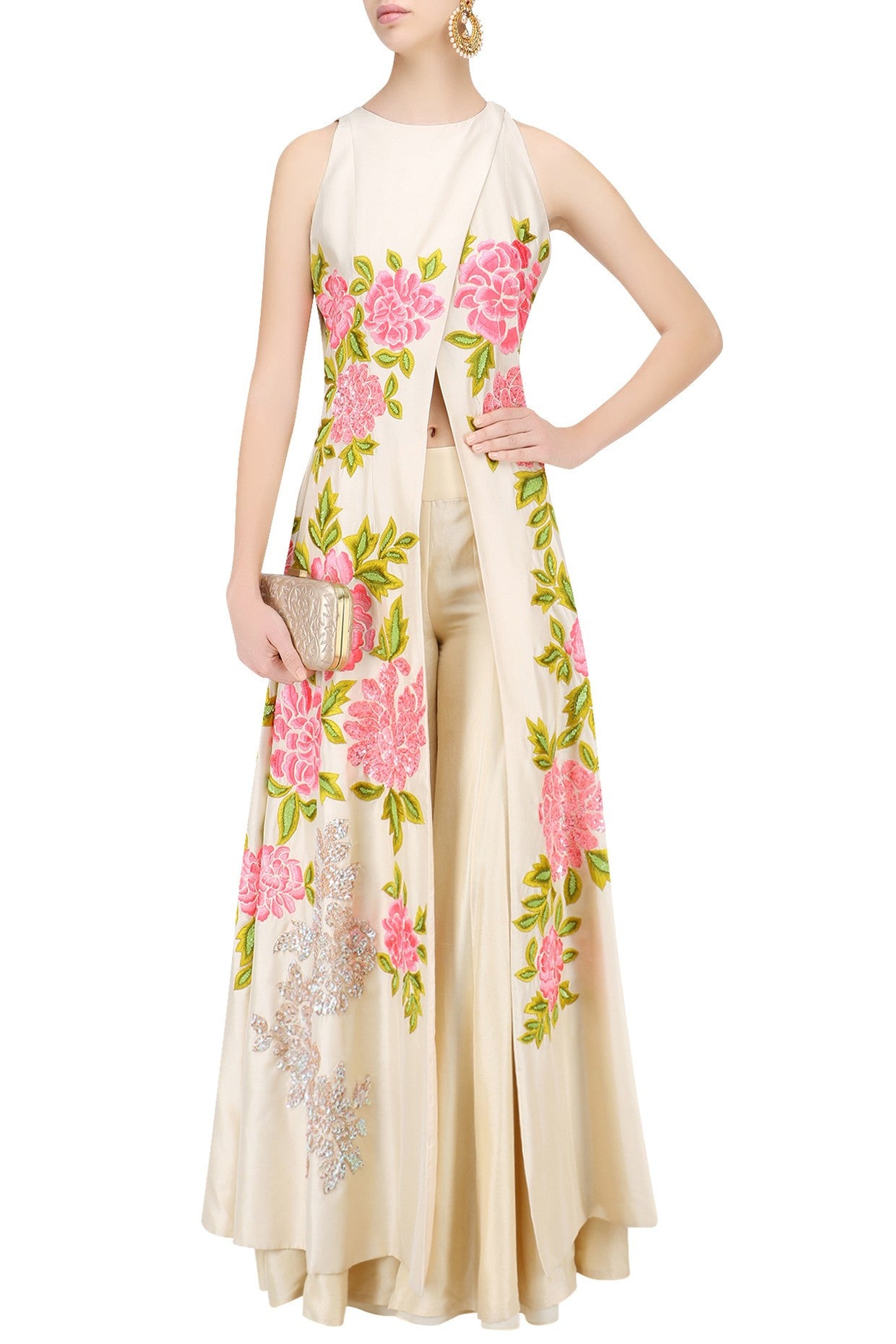 Cream Color Overlap Anarkali Kurta Set by Panache Haute Couture
