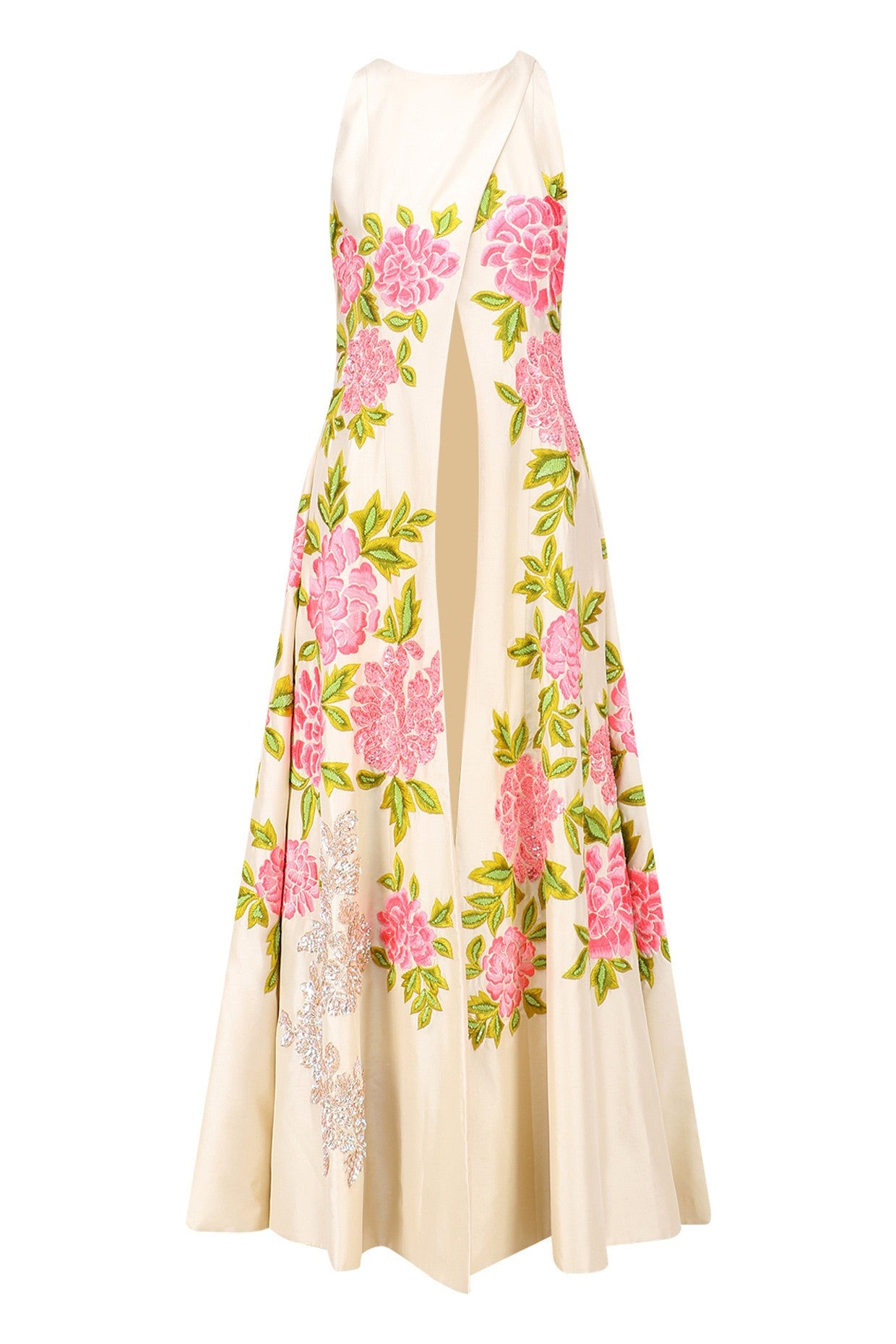 Cream Color Overlap Anarkali Kurta Set by Panache Haute Couture