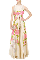 Cream Color Overlap Anarkali Kurta Set by Panache Haute Couture