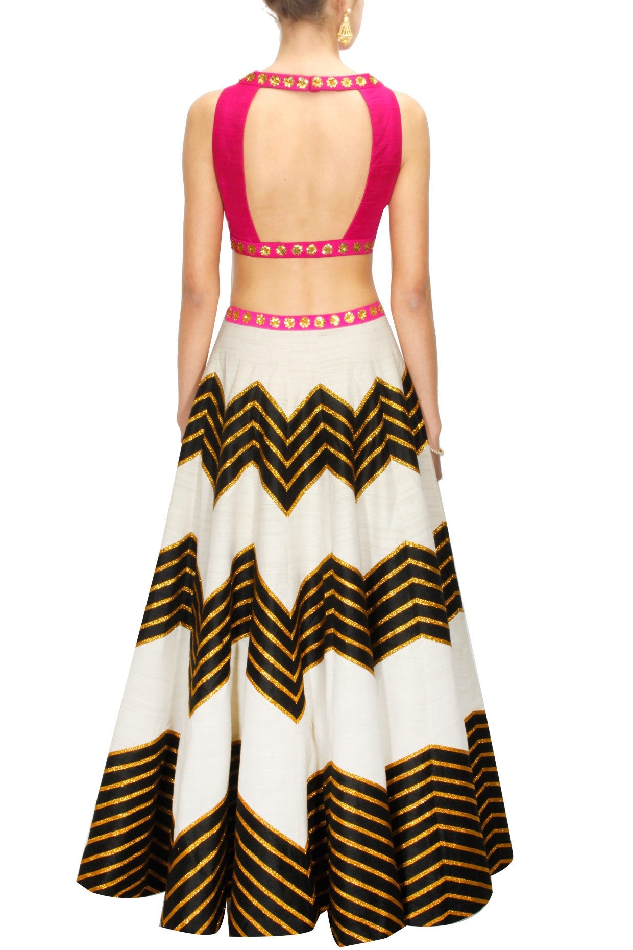 Ivory Colour Lehenga set with black zig zag design