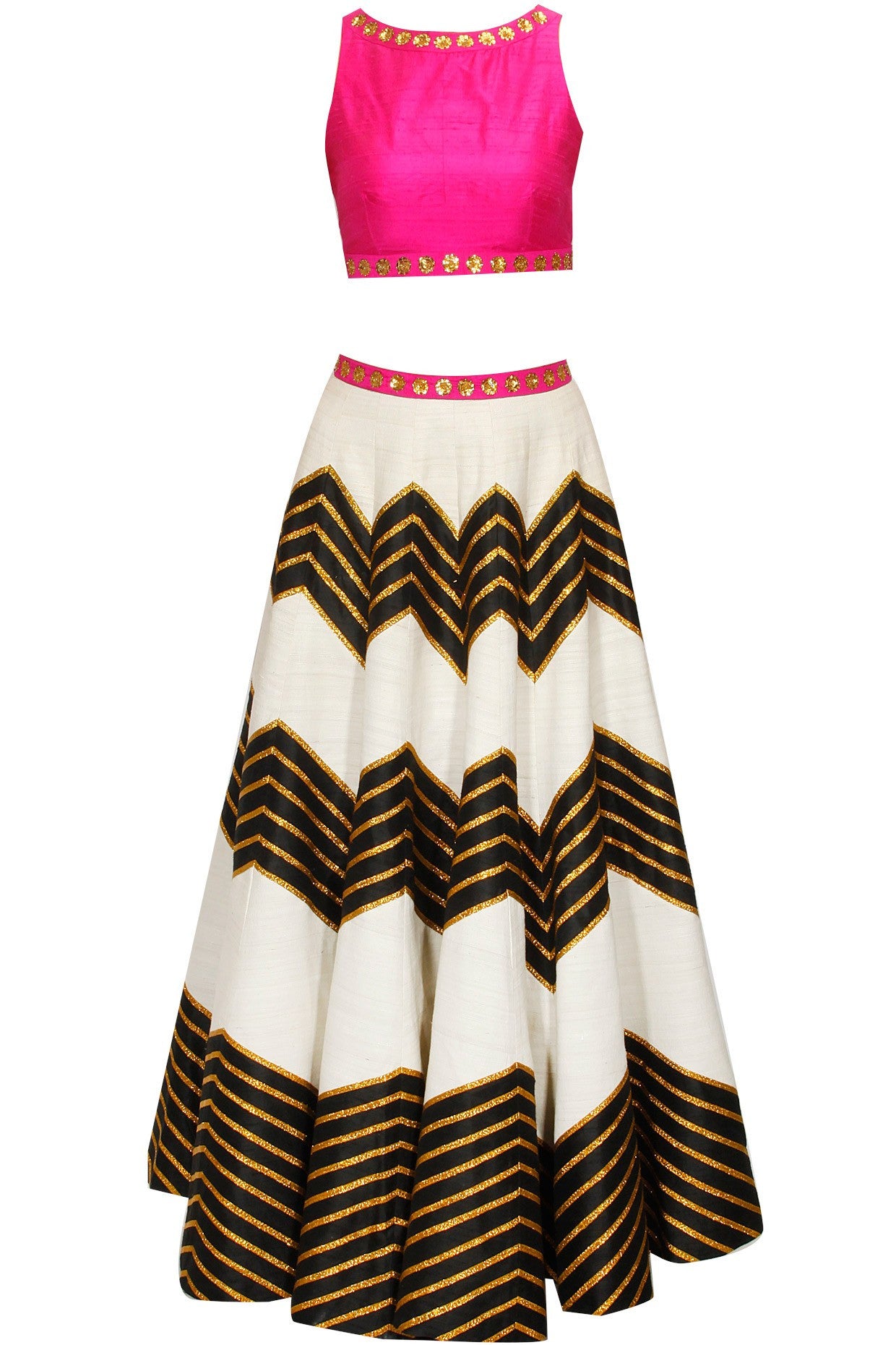 Ivory Colour Lehenga set with black zig zag design