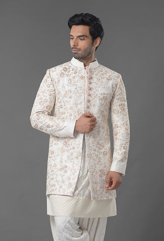 Ivory Color Embroidered Sherwani