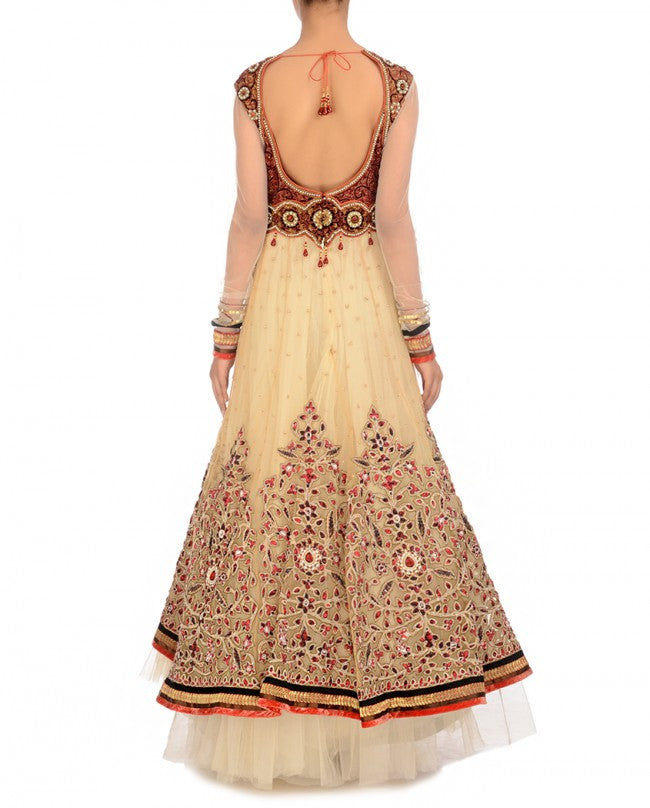 Ivory and orange bridal anarkali