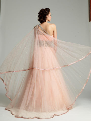 Peach Pink color Indo Western Gown