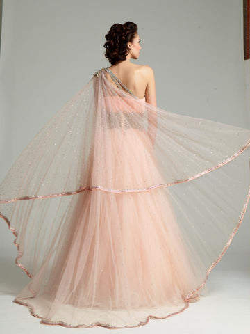 Peach Pink color Indo Western Gown