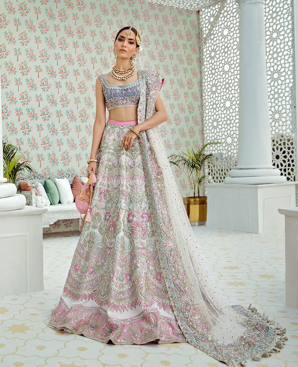 White and Pink Color Wedding Lehenga