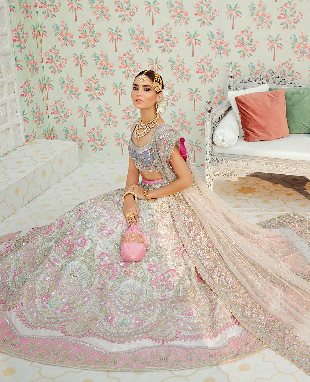 White and Pink Color Wedding Lehenga