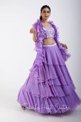 Lavender Color Tiered Skirt with Crop Top