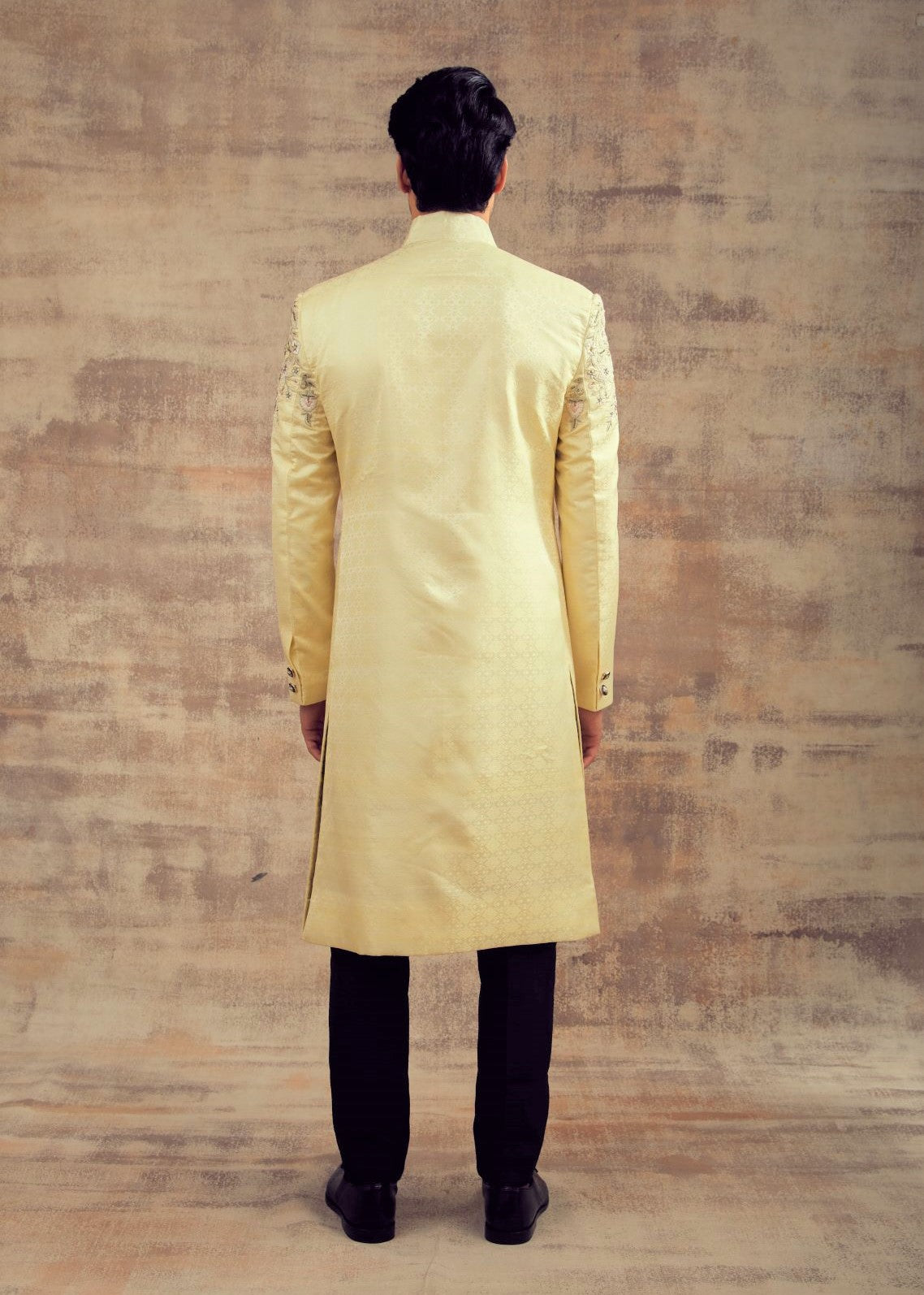 Lemon Color Banarasi Wedding Sherwani