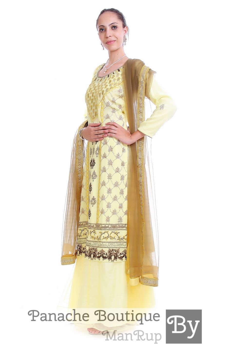 Lemon Colour Hand Embroidered Plazzo Set