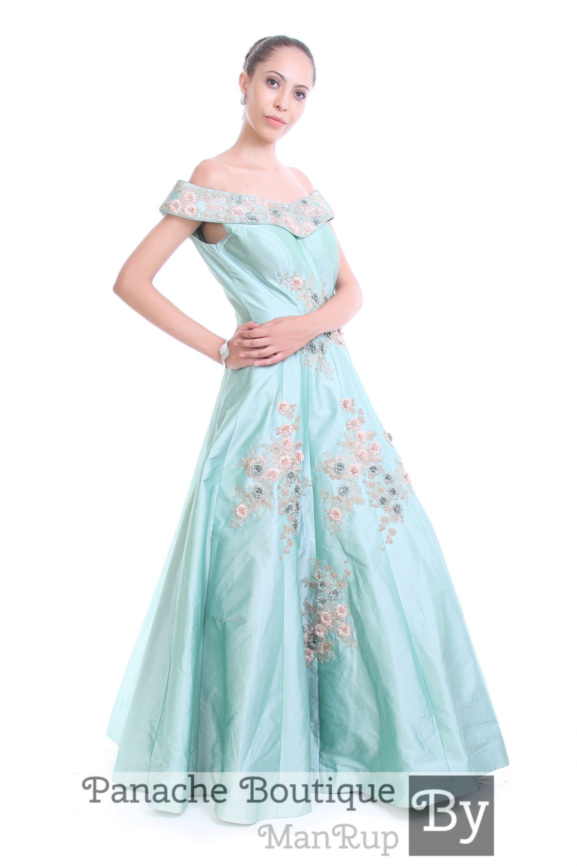 Aqua Blue Off-Shoulder Gown
