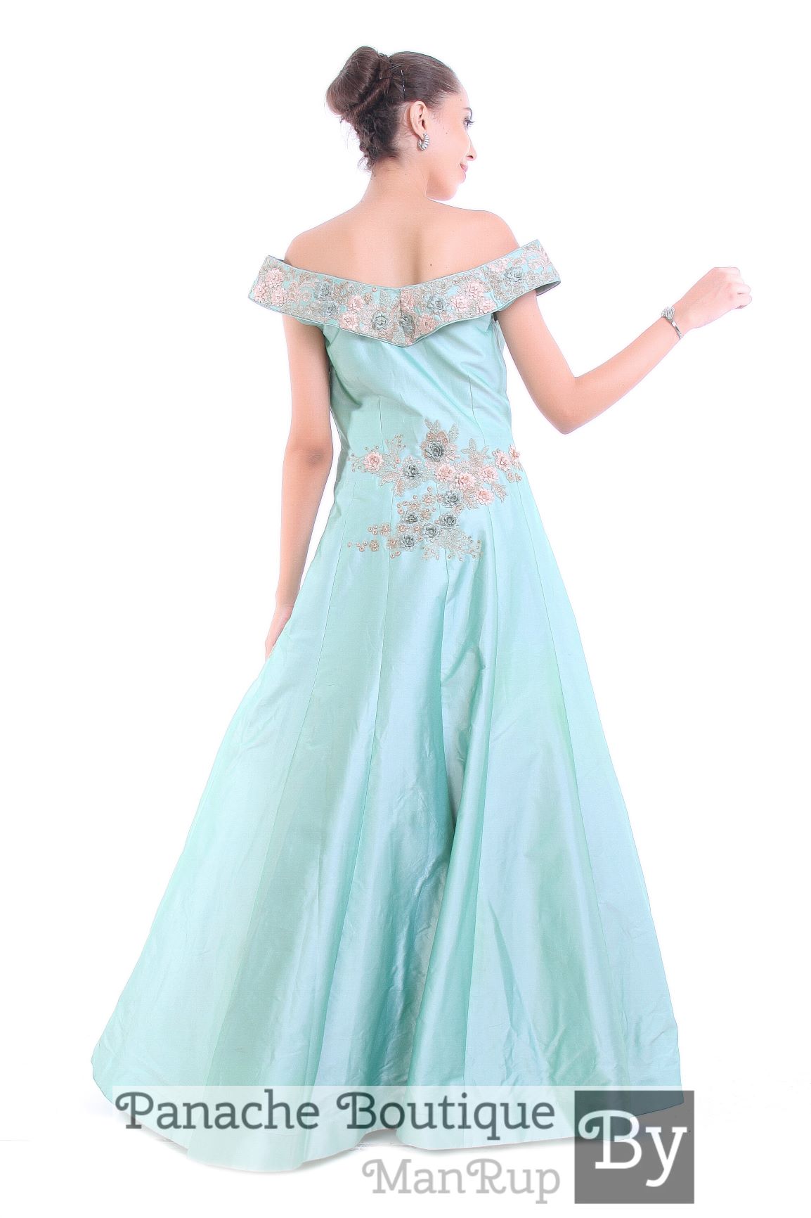 Aqua Blue Off-Shoulder Gown