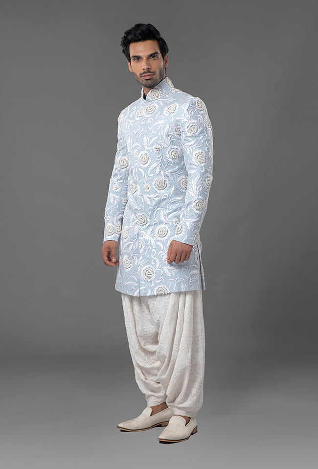Light Blue Embroidered Sherwani