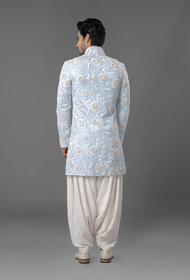 Light Blue Embroidered Sherwani