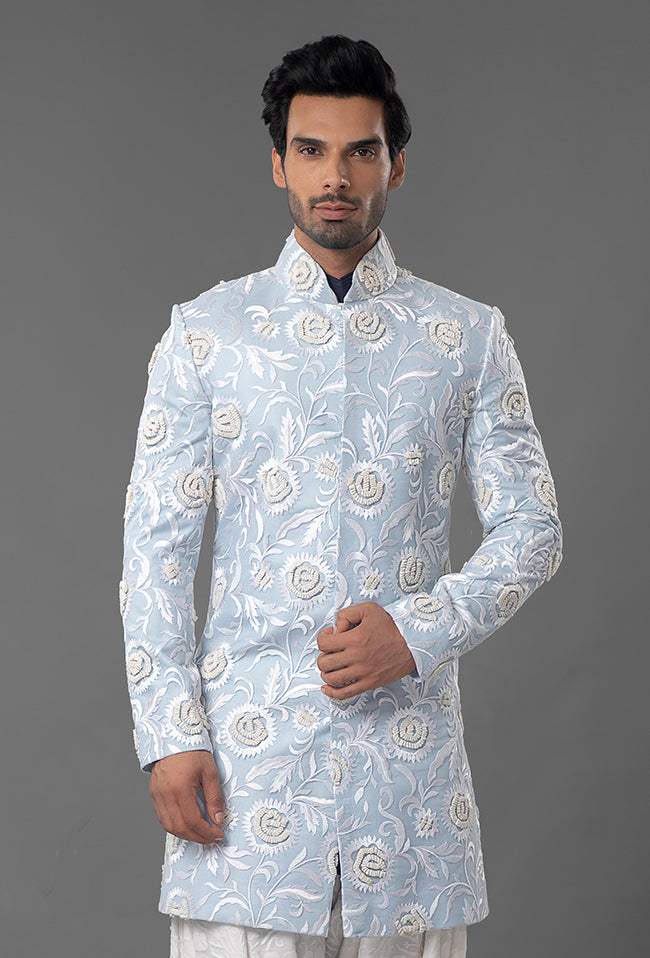 Light Blue Embroidered Sherwani