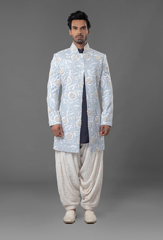 Light Blue Embroidered Sherwani