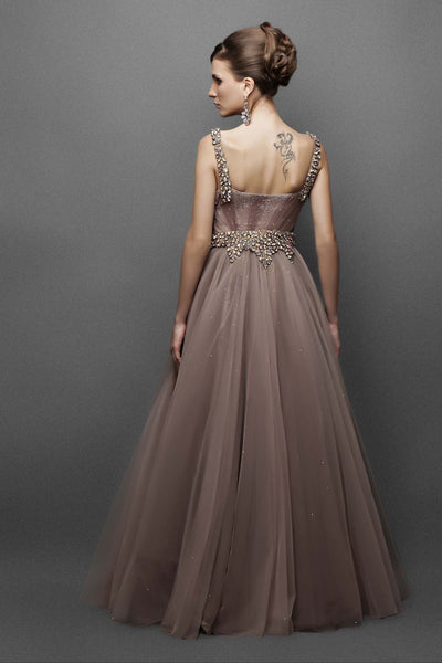 Light brown Indo Western Gown – Panache Haute Couture