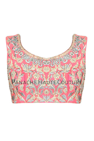 Light coral pink blouse in raw silk