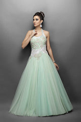 Aqua green Indo Western bridal gown