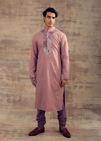 Lilac Color Mirror Embroidery Kurta Set