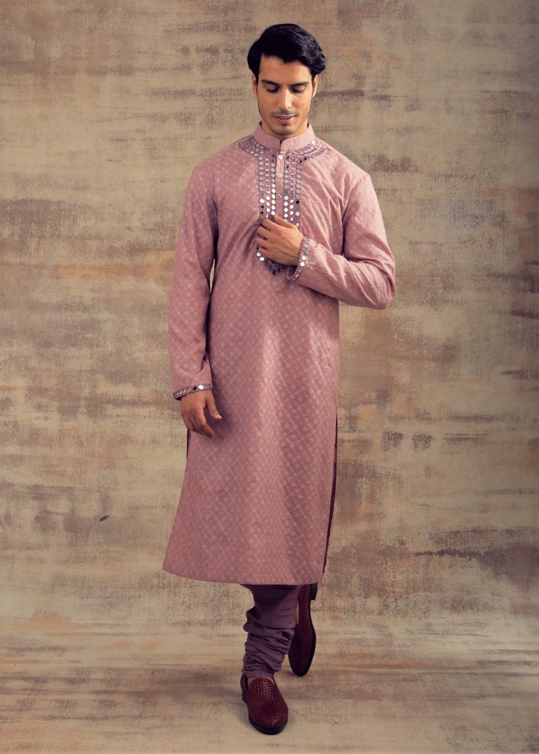Lilac Color Mirror Embroidery Kurta Set