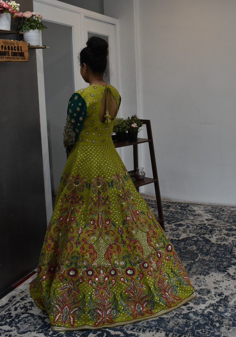 Lime Green Anarkali Gown from Panache Haute Couture